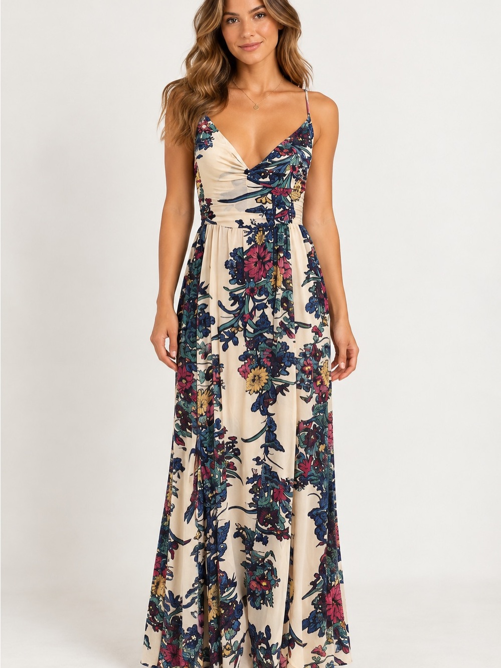 Free People Floral Maxi Dress Boho Cottagecore Romantic Racerback Festival